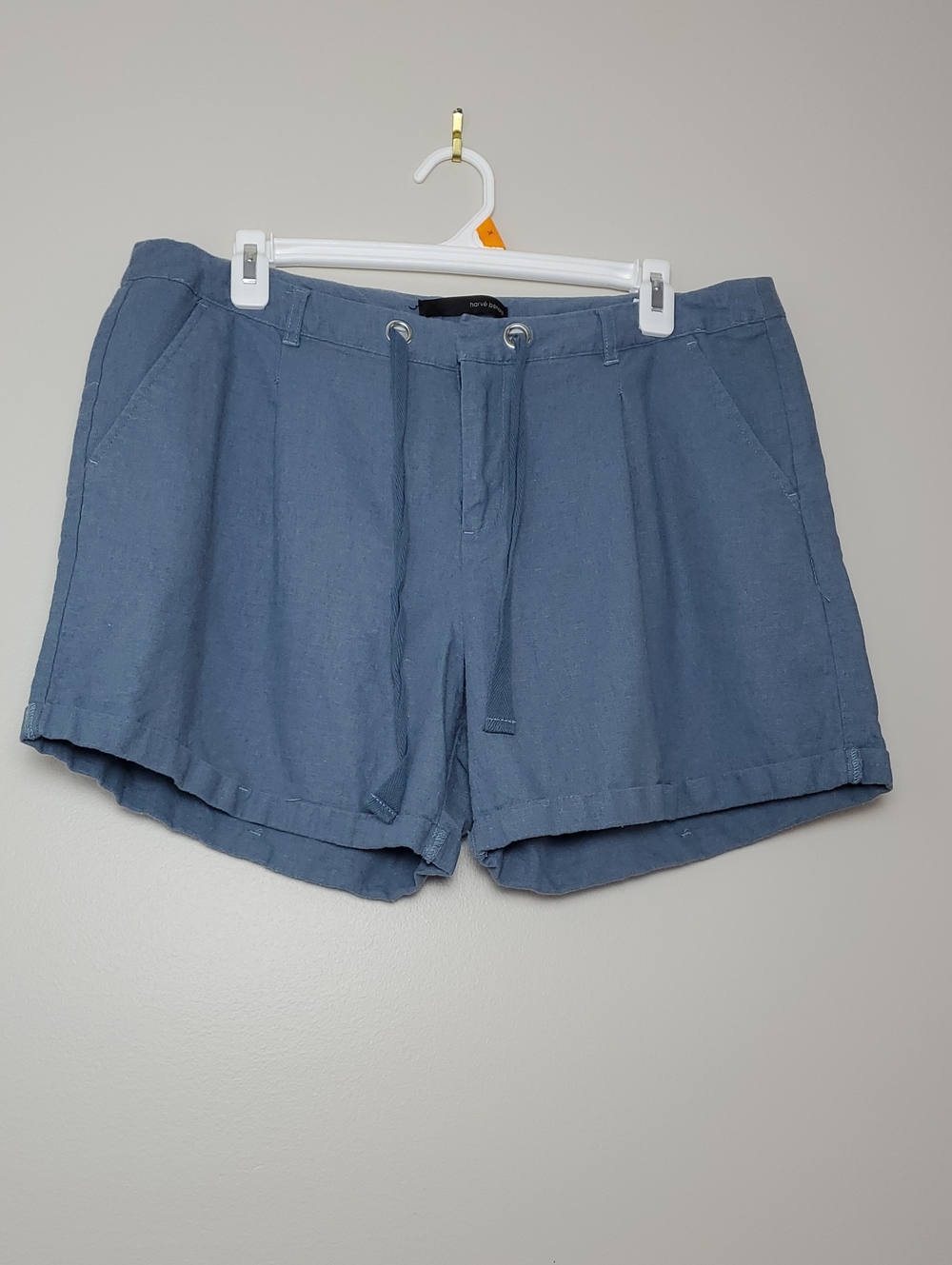Harve Benard Casual Blue Drawstring Linen Blend Bermuda Mini Shorts Sz 14